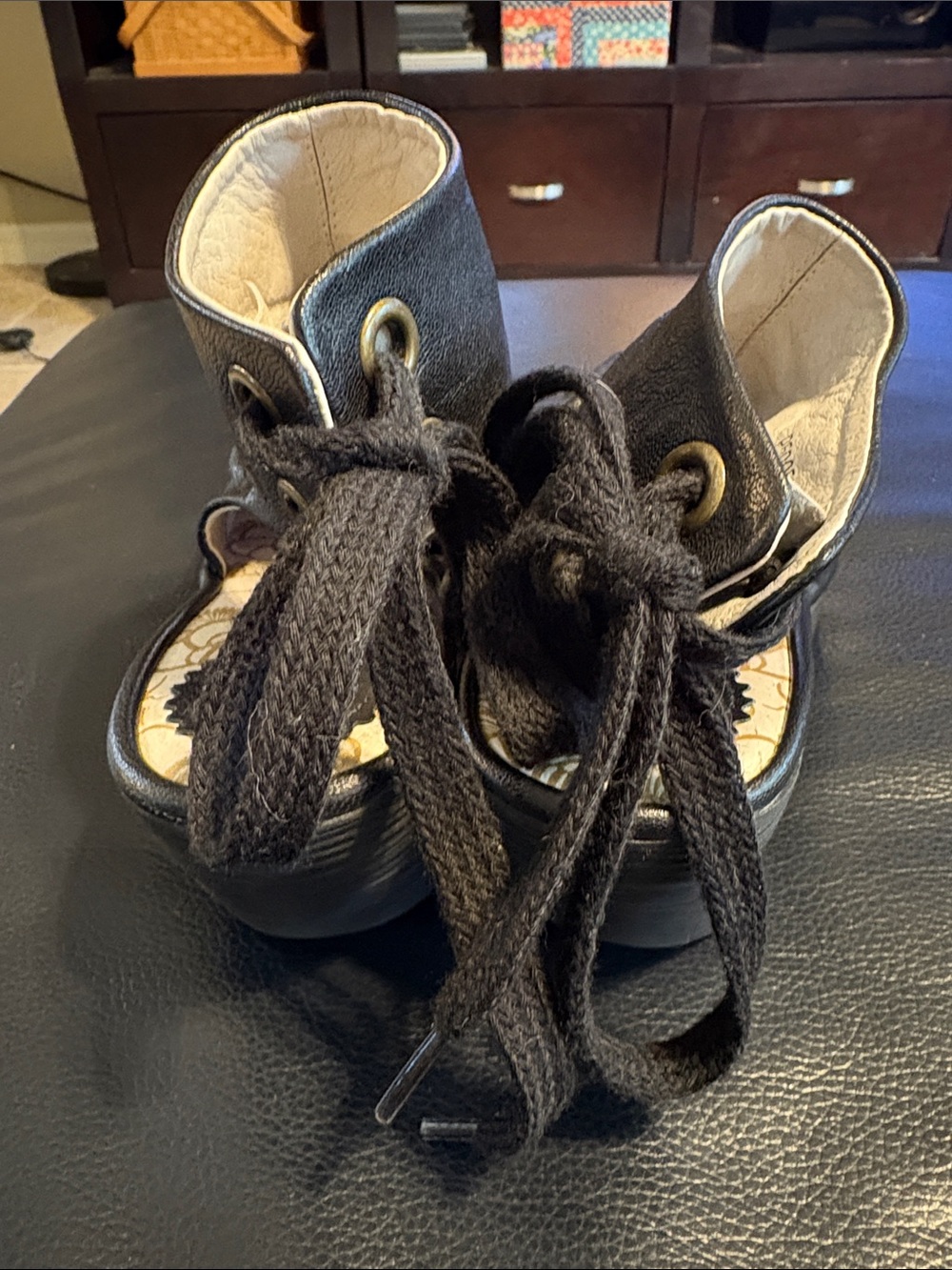 Fly London Yame Black Leather Wedge Sandal Sandals 38 7.5-8 US - Picture 4 of 6